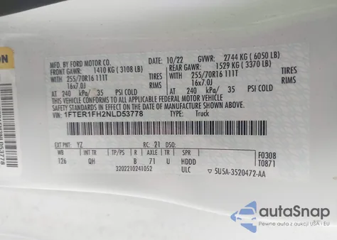 2022 Ford Ranger Xl z USA, uszkodzony, nr VIN 1FTER1FH2NLD53778